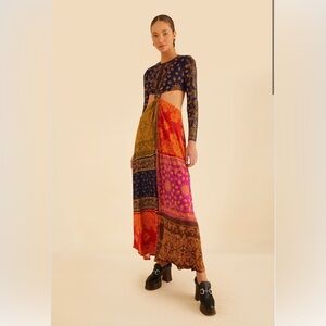 Farm Rio Multicolor Bandana Dream Cut Out Maxi Dress